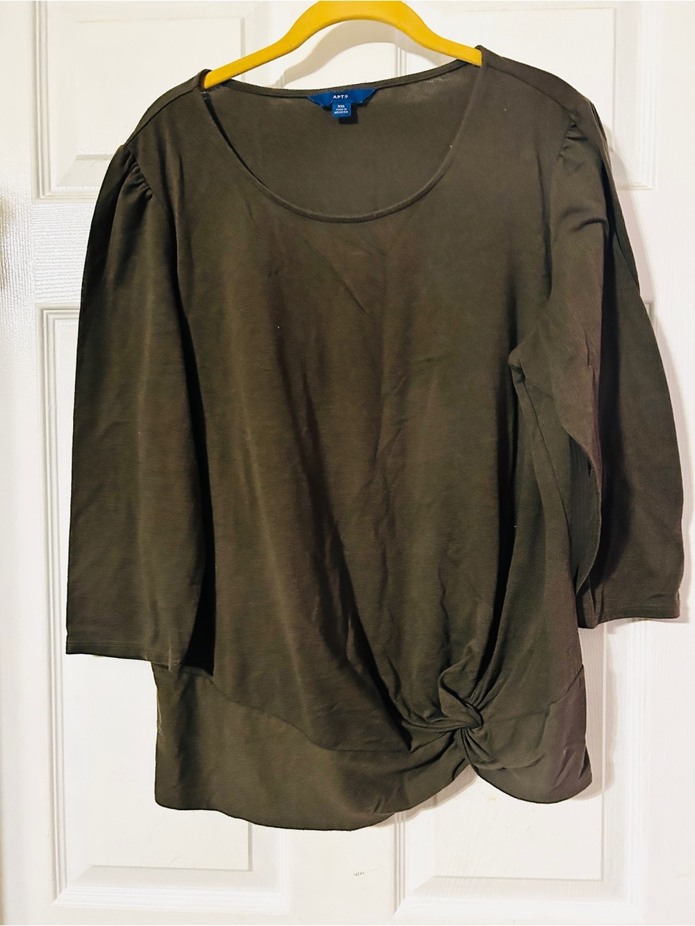Apt. 9 Olive Knot-Front Long Sleeve Top